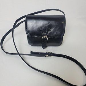 Vintage Black Italian Leather Mini Crossbody Purse Thick Quality 6" x 5" x 3"